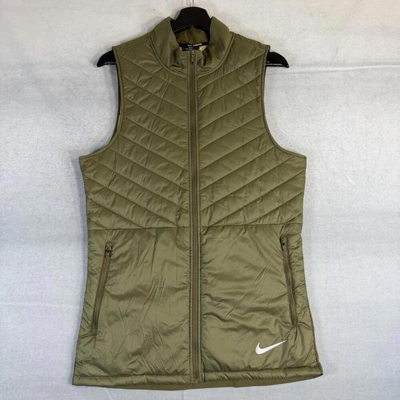 Nike Other - Nike Aerolayer Vest Mens Small Green Full Zip Reflective Puffer Quilted Running